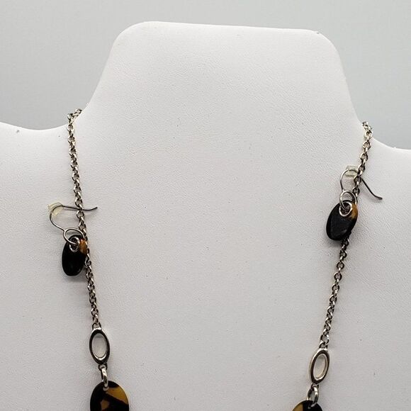 Vintage Costume Tigers Eye Tear Drop Necklace Earring Set & Black Gold Bracelet - Picture 10 of 13